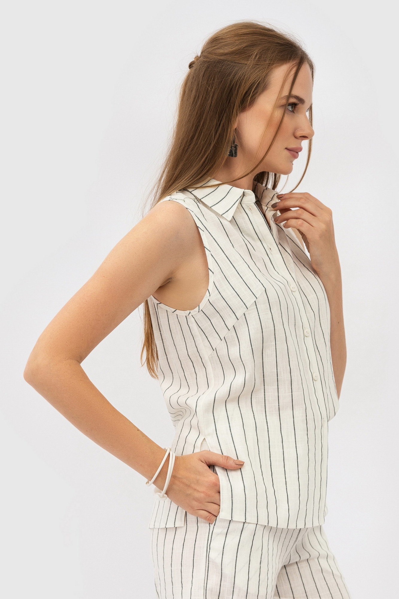 Літня лляна блуза в смужку без рукавів Мерхер 2