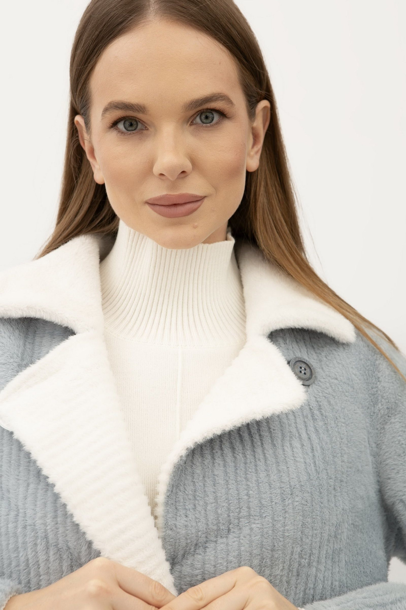 Двостороннє пальто однобортне блакитного кольору 24107300