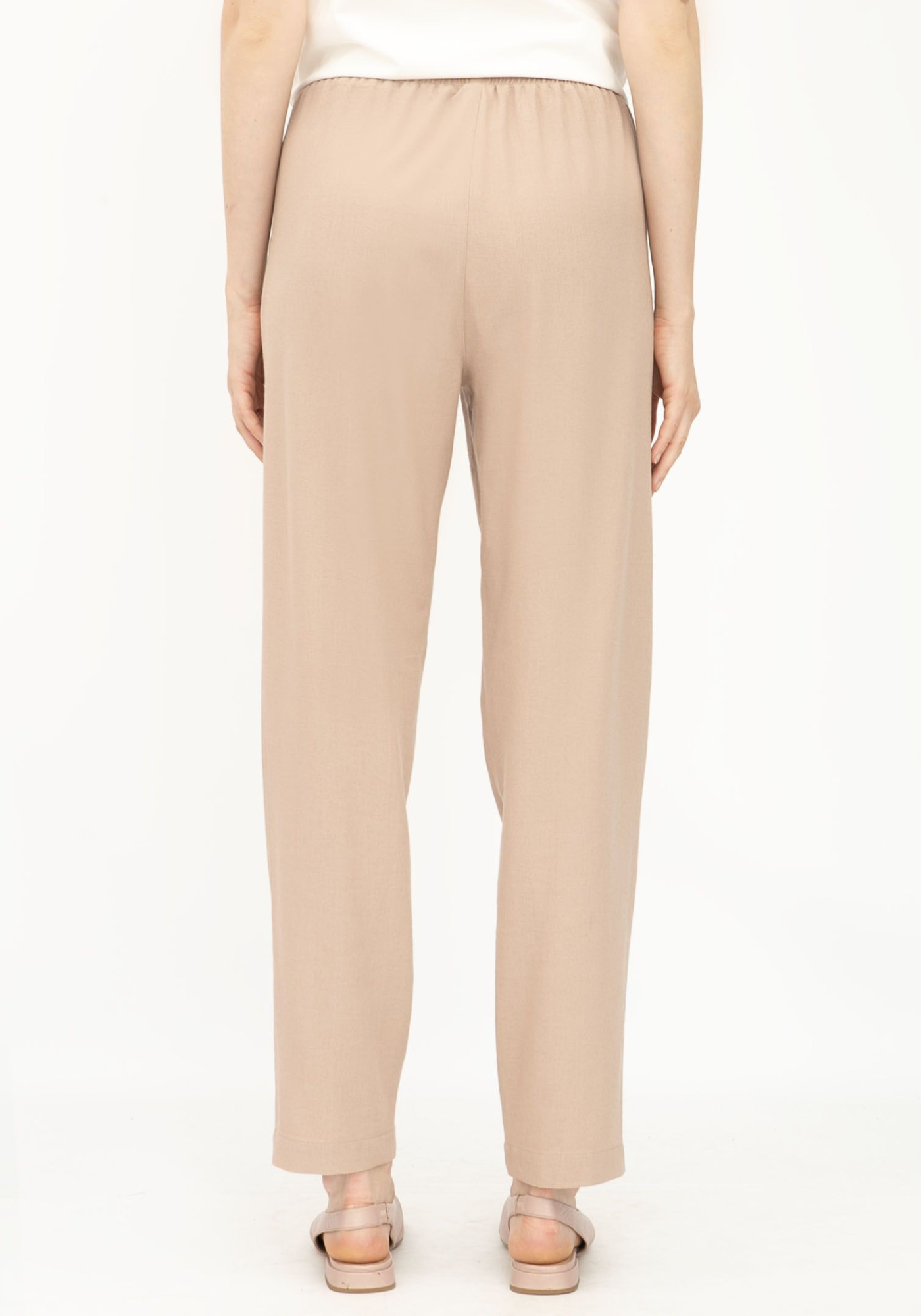 Жіночі літні штани з льону вільного силуету коричневі Бронд 07