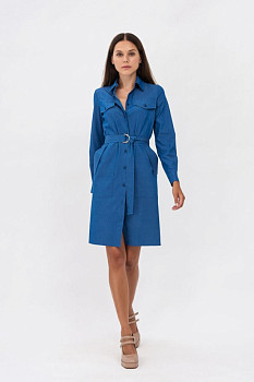 Сукня сорочка з поясом синього кольору Елені 021