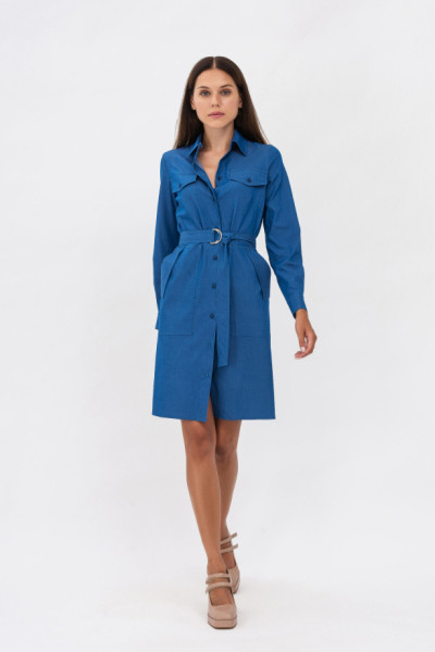 Сукня сорочка з поясом синього кольору Елені 021
