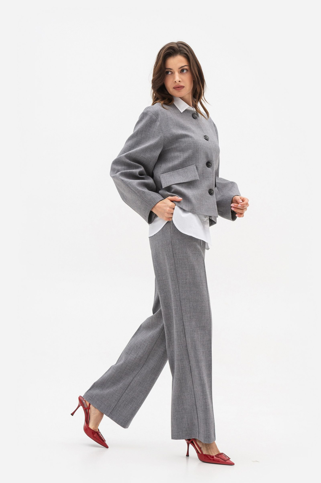 Брюки палаццо з костюмної тканини сірого кольору Таріна