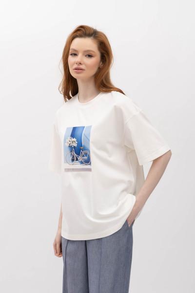 Футболка трикотажна  з круглою горловиною молочного кольору Мірана 12