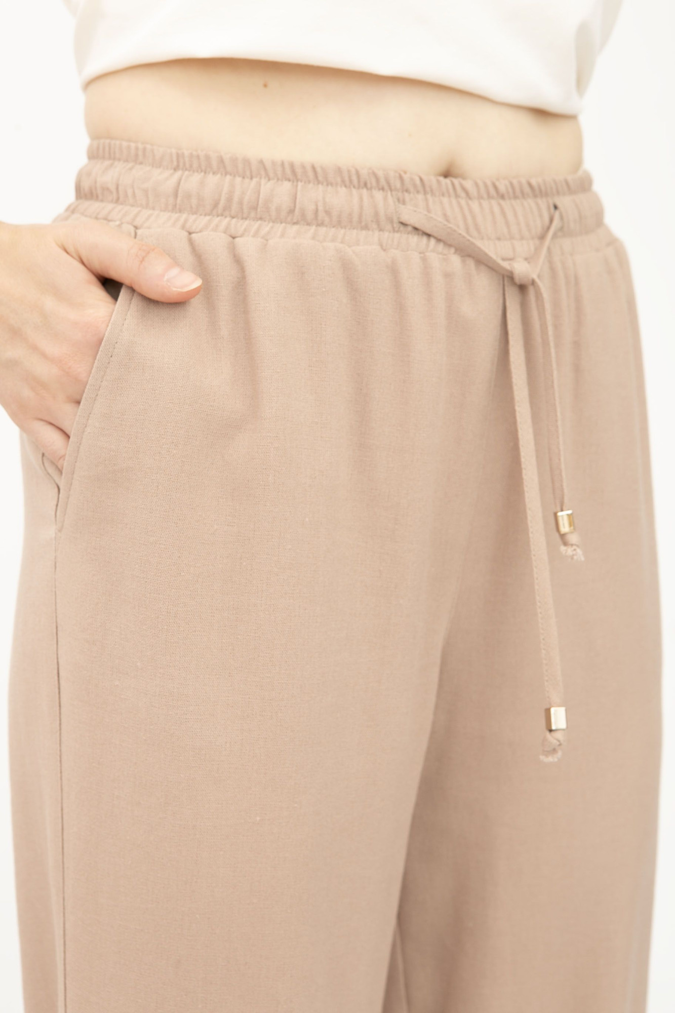 Жіночі літні штани з льону вільного силуету коричневі Бронд 07