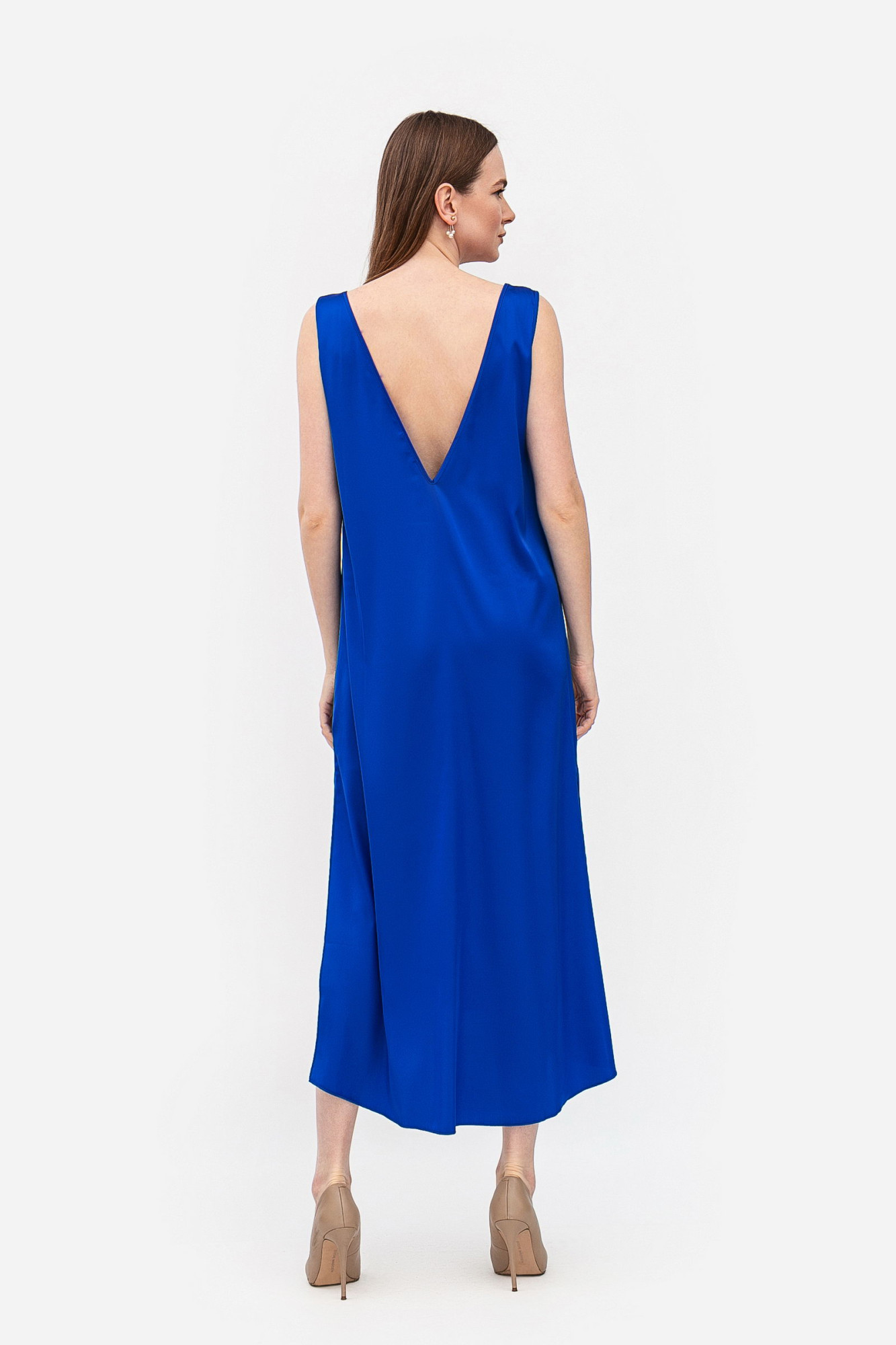 Сукня максі синього кольору з шифону вільного силуету Нєжин 02