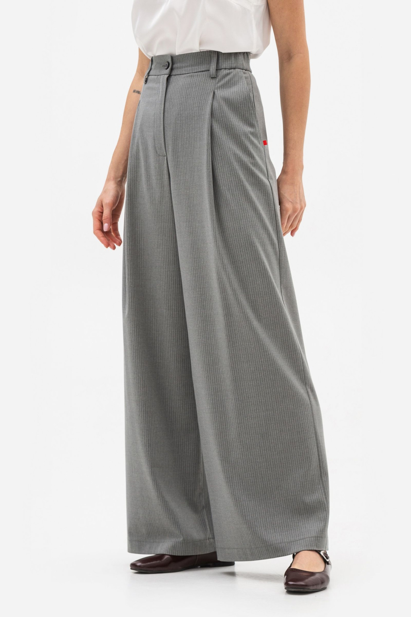 Брюки палаццо з високою посадкою сірого кольору Октара