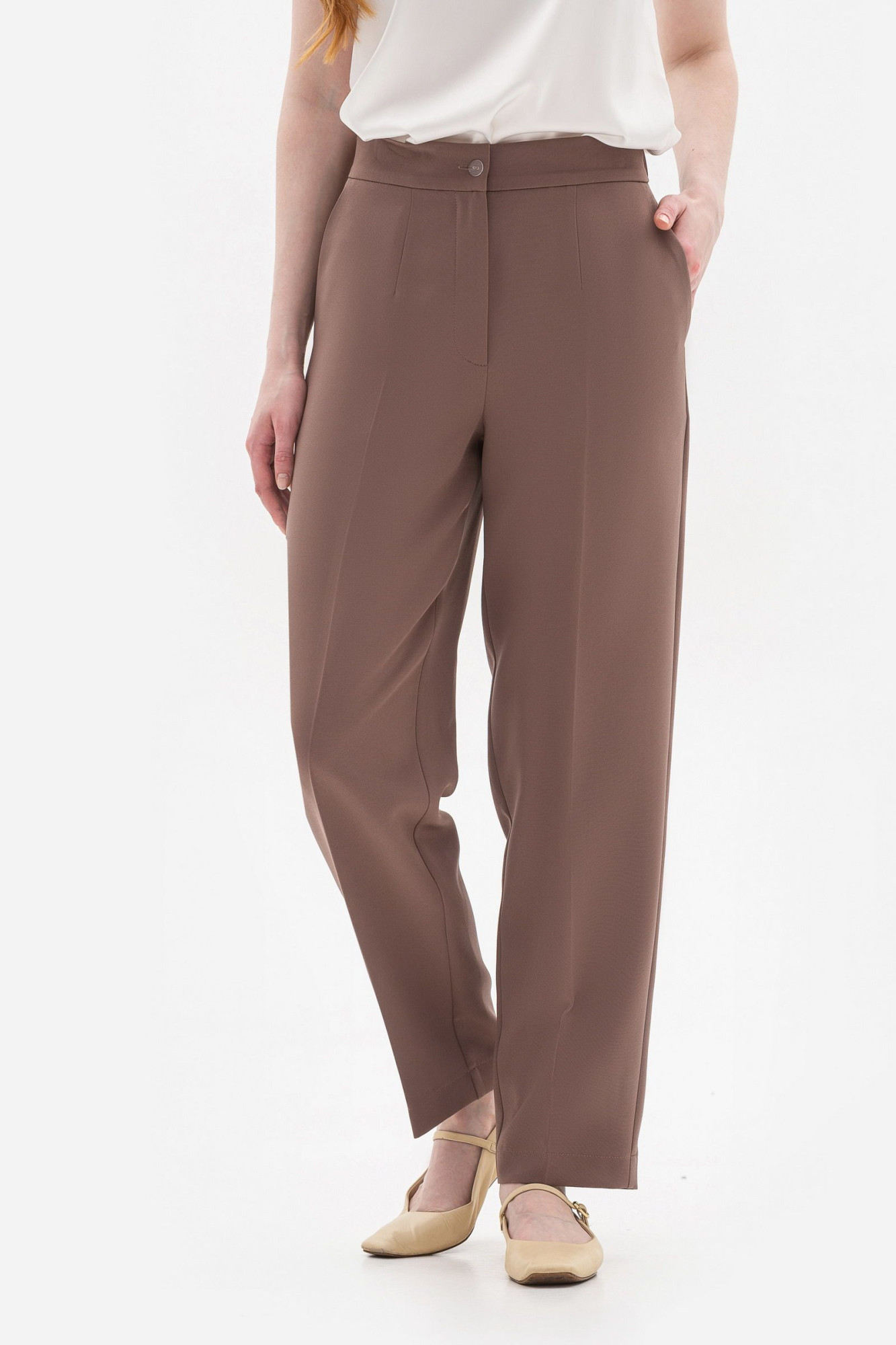 Прямі брюки з костюмної тканини коричневого  кольору Уніта 03