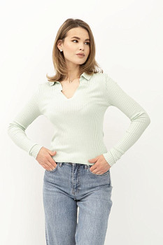 Жіночий джемпер зелений з коміром поло №31