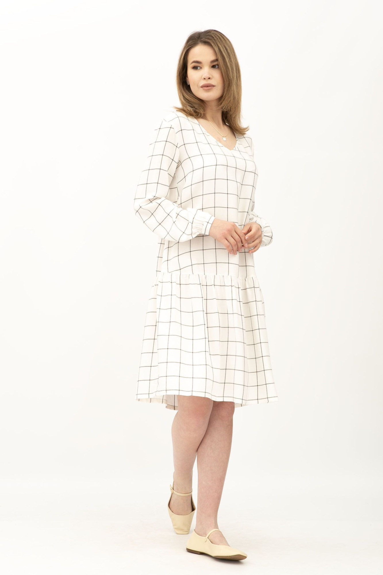 Біла сукня у клітинку з бавовни Ровада