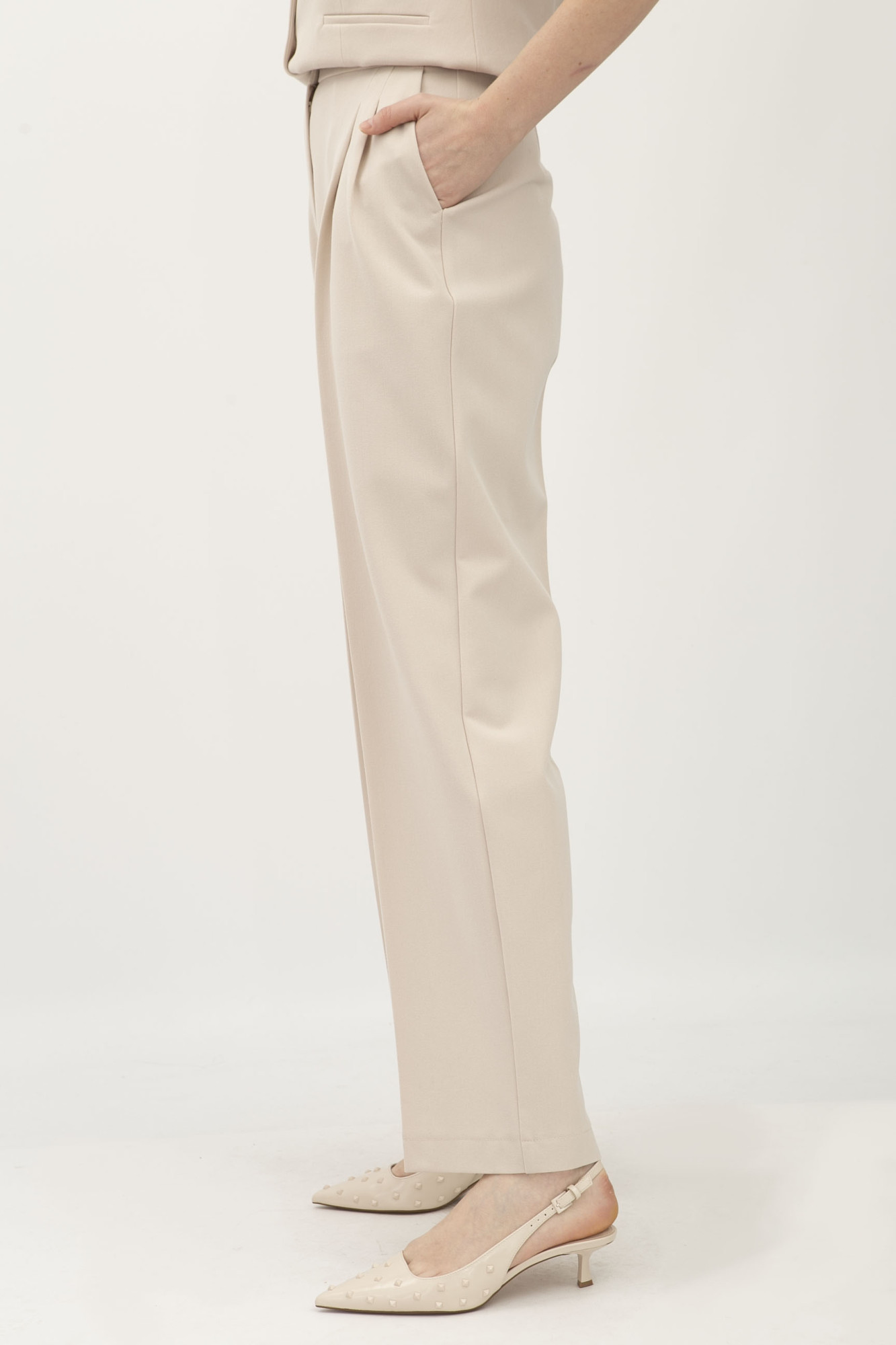 Класичні жіночі штани з високою посадкою бежеві Аміка 09