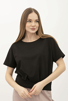 Чорна трикотажна блуза вільного силуету Фіанет