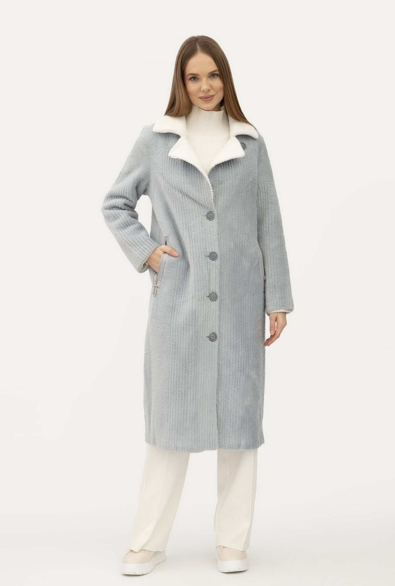 Двостороннє пальто однобортне блакитного кольору 24107300