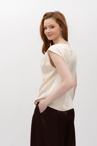 Шовкова блуза молочного  кольору Розіні 01