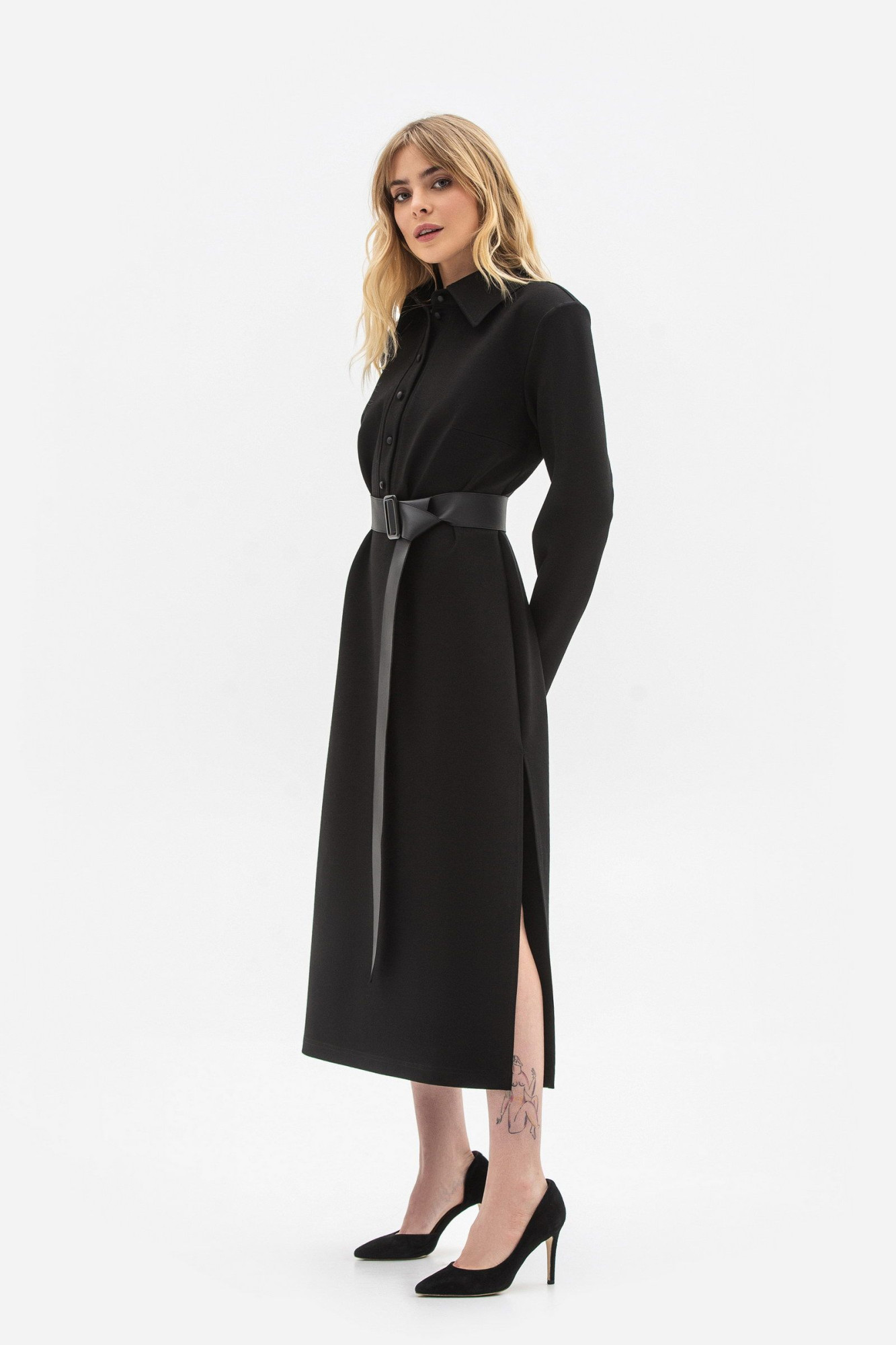 Сукня прямого силуету довжини міді чорного кольору Реліна