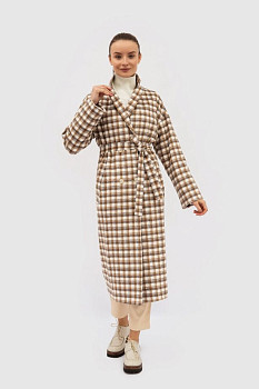 Пряме класичне пальто міді довжини з двома бортами та паском Ландер 04