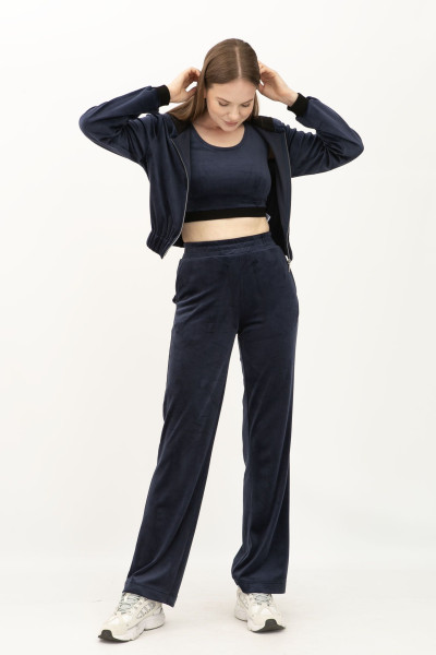 Костюм-трійка із велюру синього кольору Лєція 02