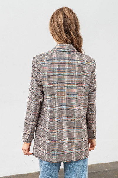 Жакет двобортний подовжений в клітинку сірий Лім 01