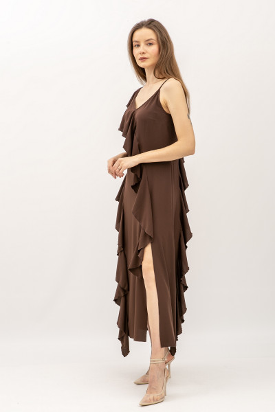 Шифонова сукня напівприталеного силуету довжини міді коричневого кольору Мірелі