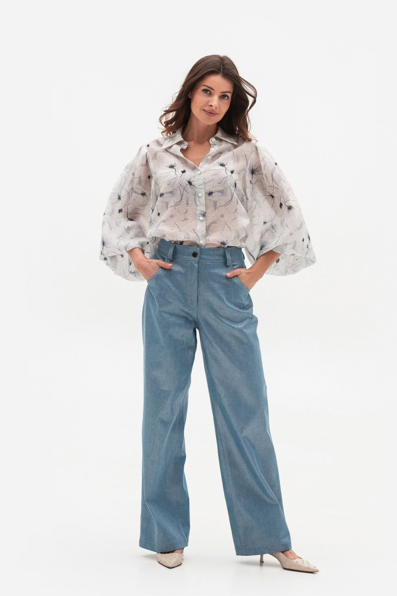 Блуза вільного крою молочного кольору Левіта 01