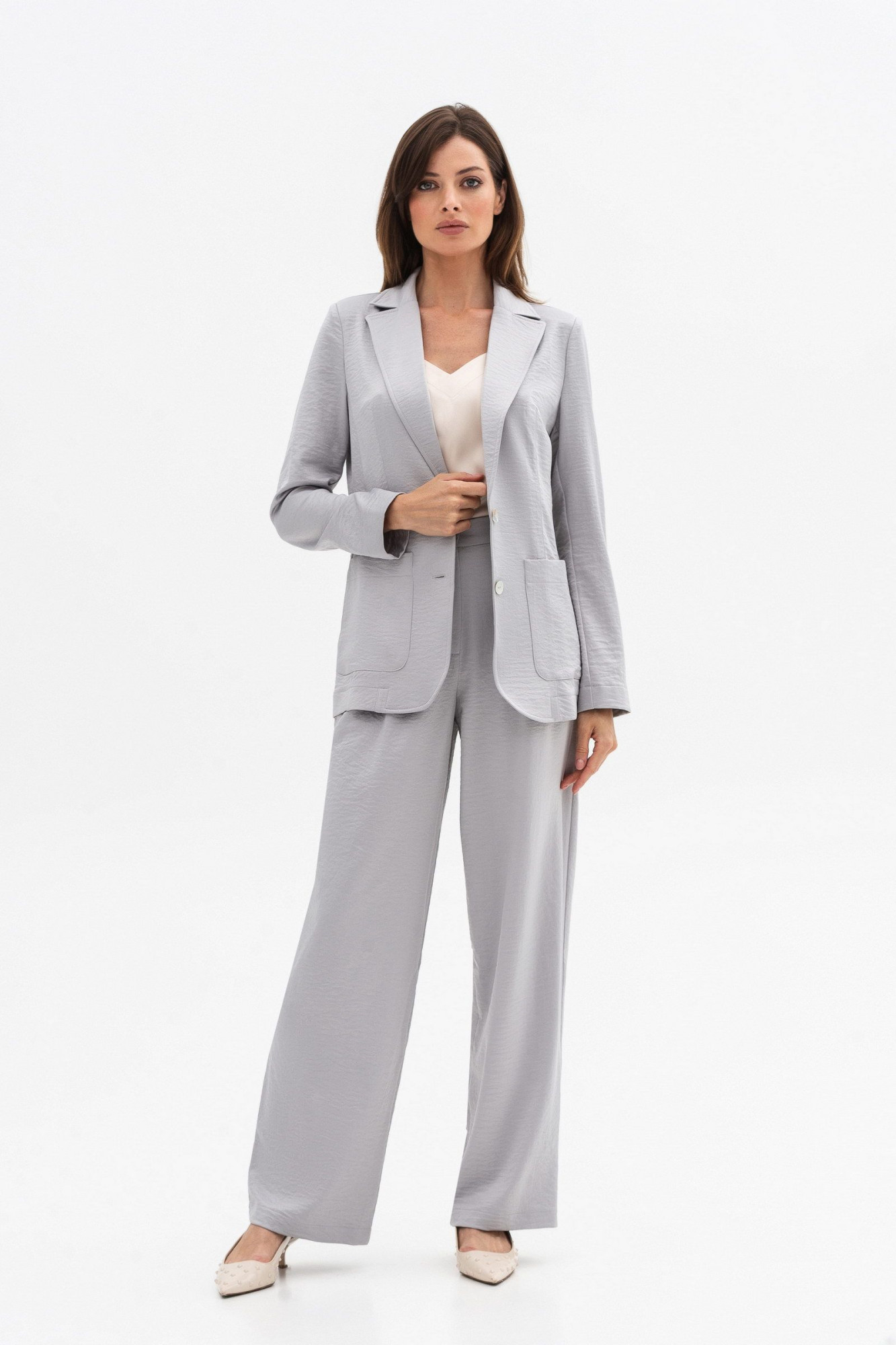 Штани шовкові палаццо з високою посадкою сірого кольору Віград 33