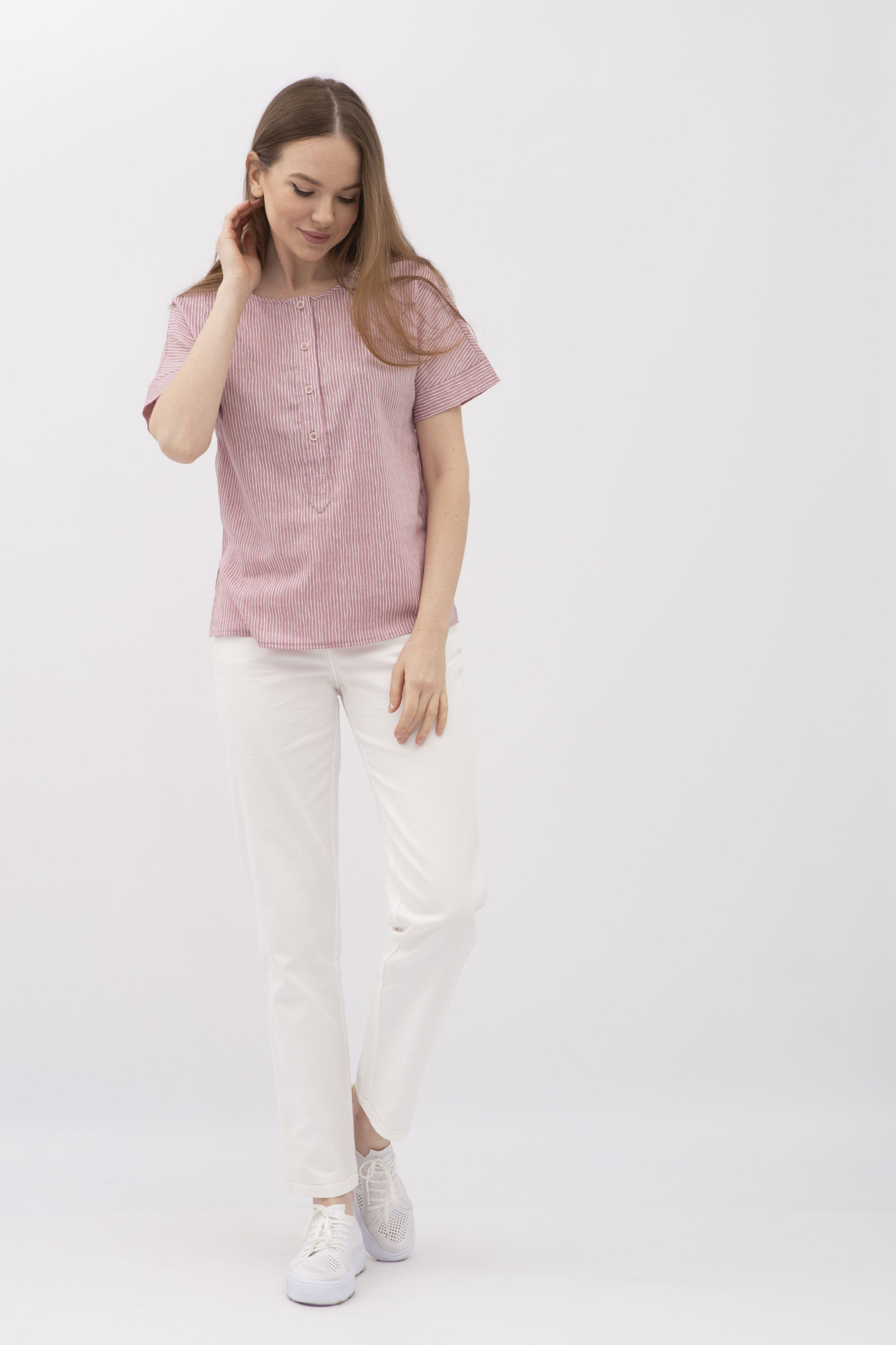 Штани в стилі денім з котону молочного кольору Сторі 01