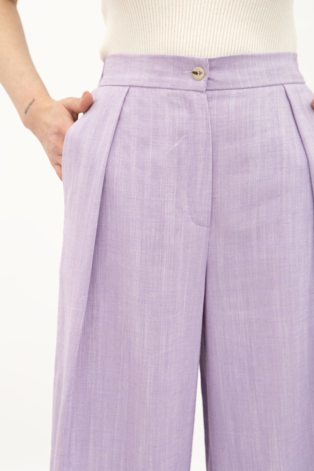 Лляні брюки палаццо бузкові Меларі 16