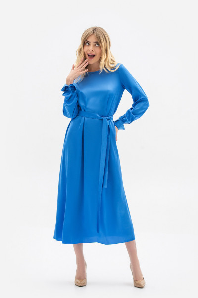 Блакитна сукня -міді з сатину фасону - трапеція Влорія