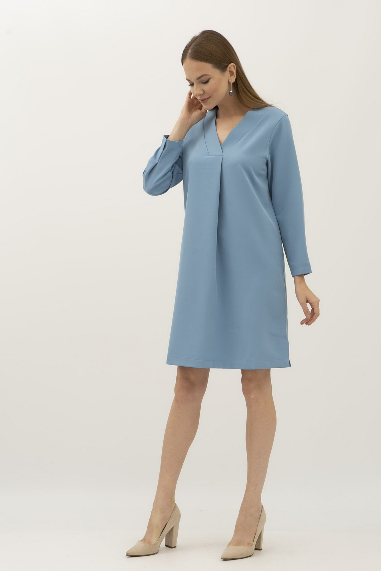 Жіноча блакитна сукня з декоративною складкою спереду Веста 202