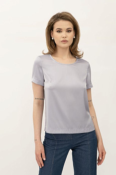 Блуза - футболка шовкова в білизняному стилі сірого кольору Ламін 202