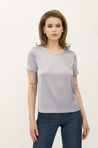 Блуза - футболка шовкова в білизняному стилі сірого кольору Ламін 202
