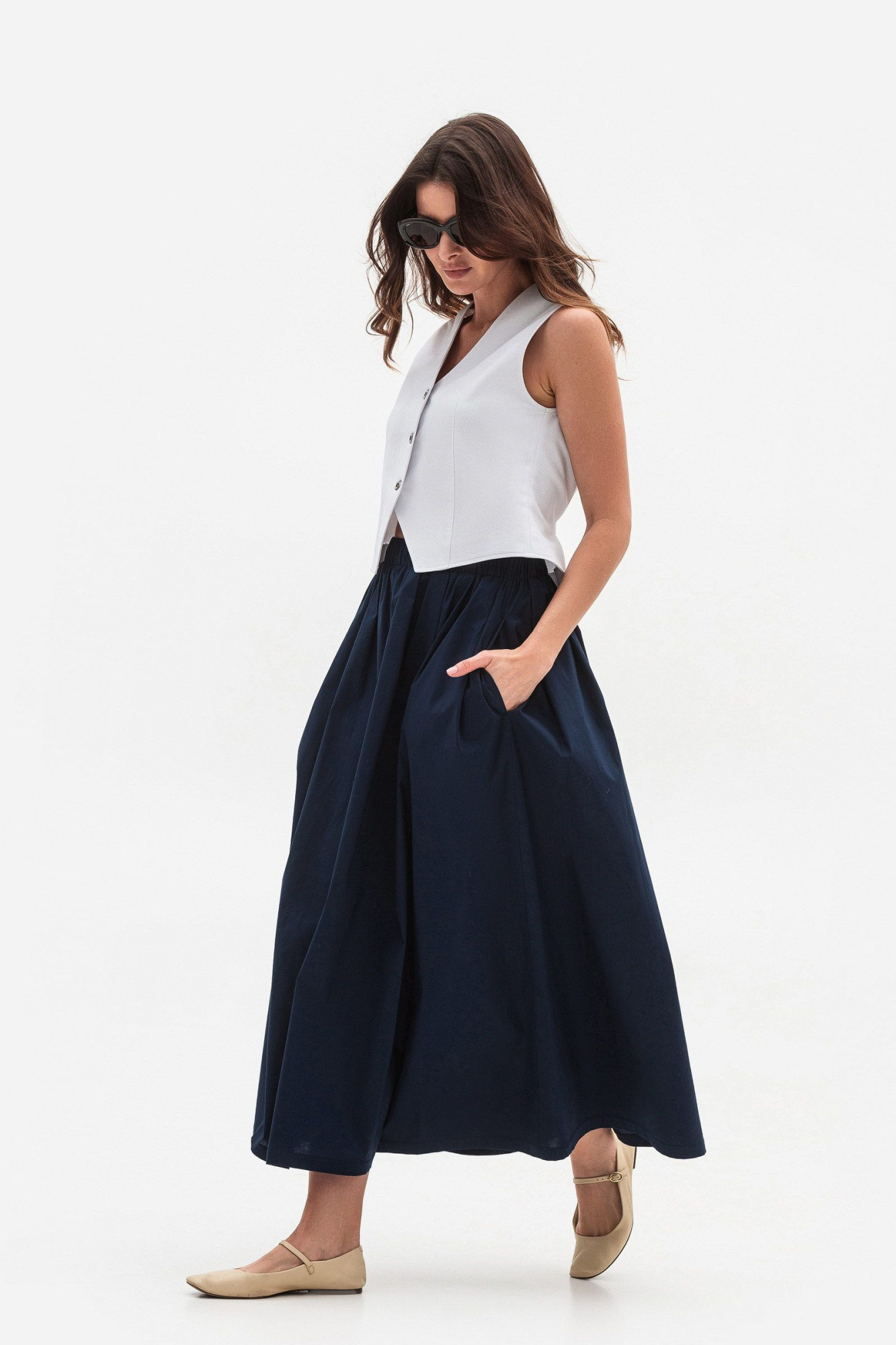 Спідниця силуету трапеція синього кольору Ріалія