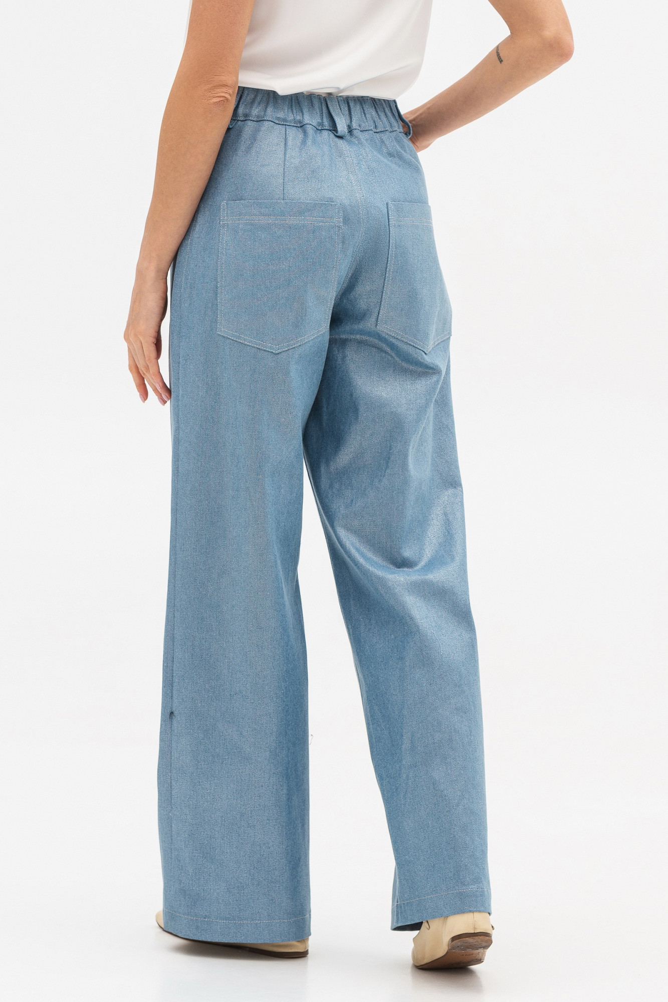 Брюки вільного та прямого крою з натуральної бавовни сріблястого кольору Локара