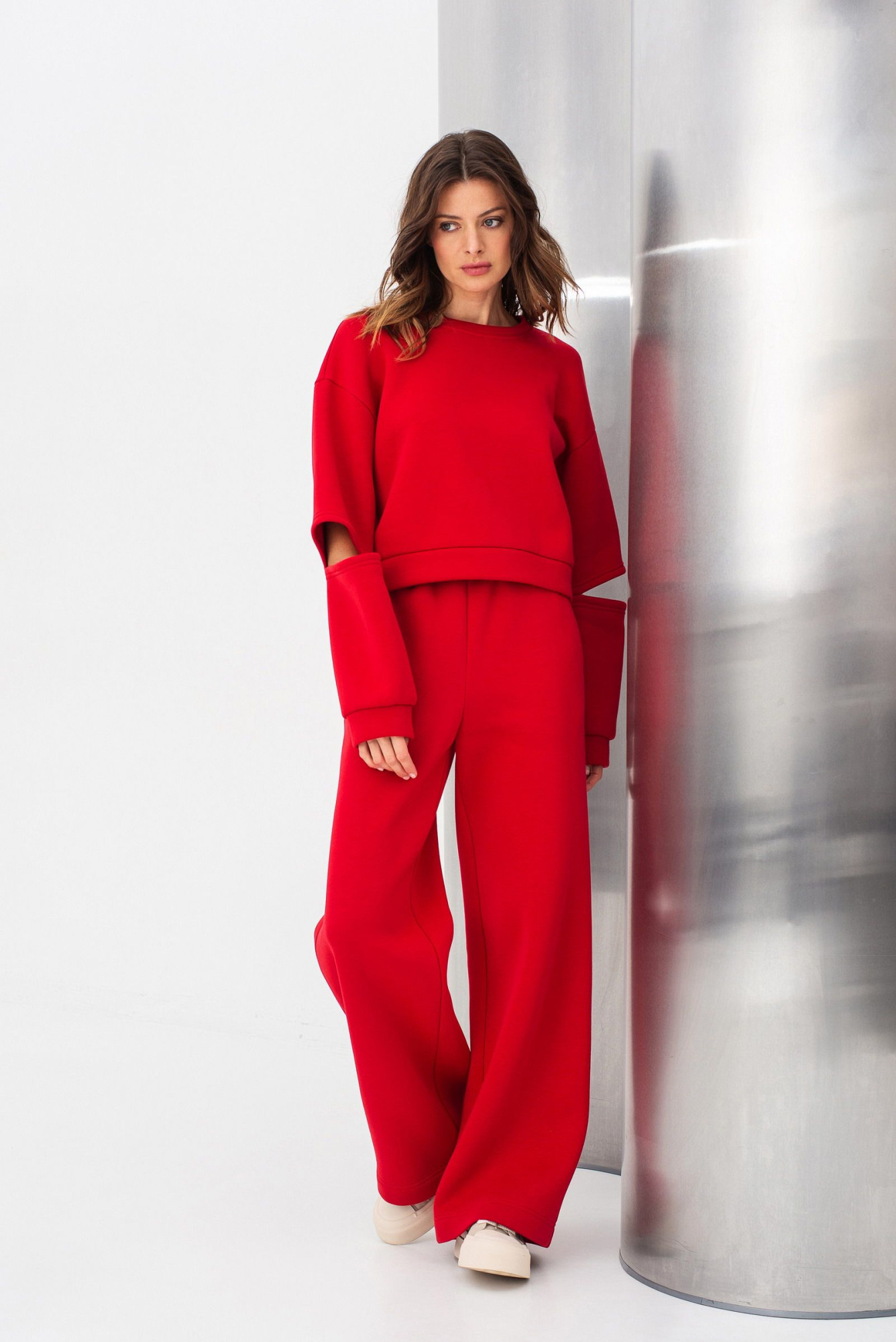 Червоні штани з трикотажу вільного силуету Жалін