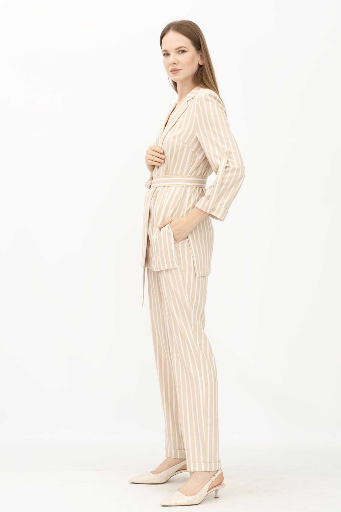 Костюм з льону бежевий жакет та брюки Данді 11