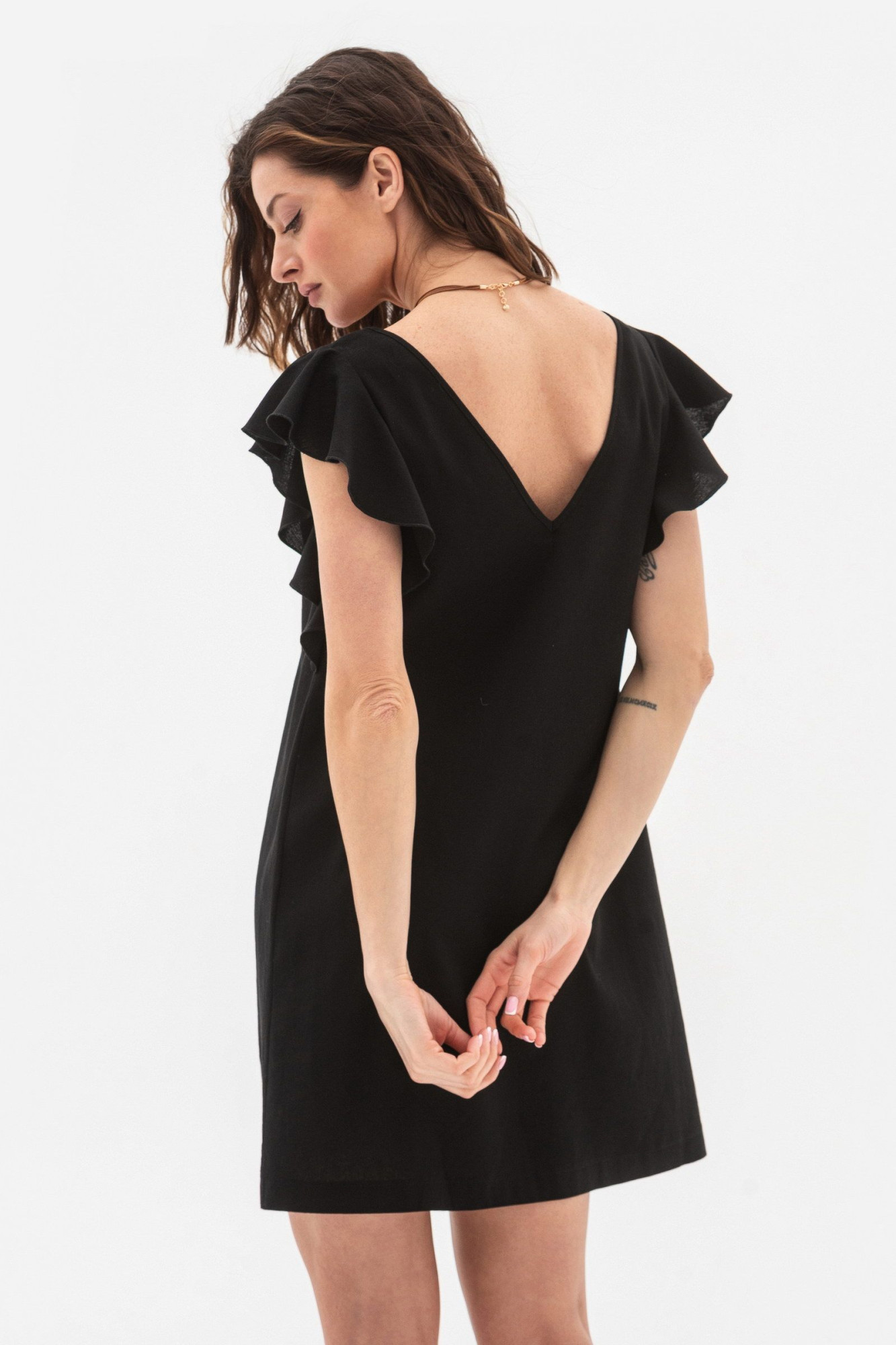 Лляна мінісукня вільного силуету чорного кольору Ворета