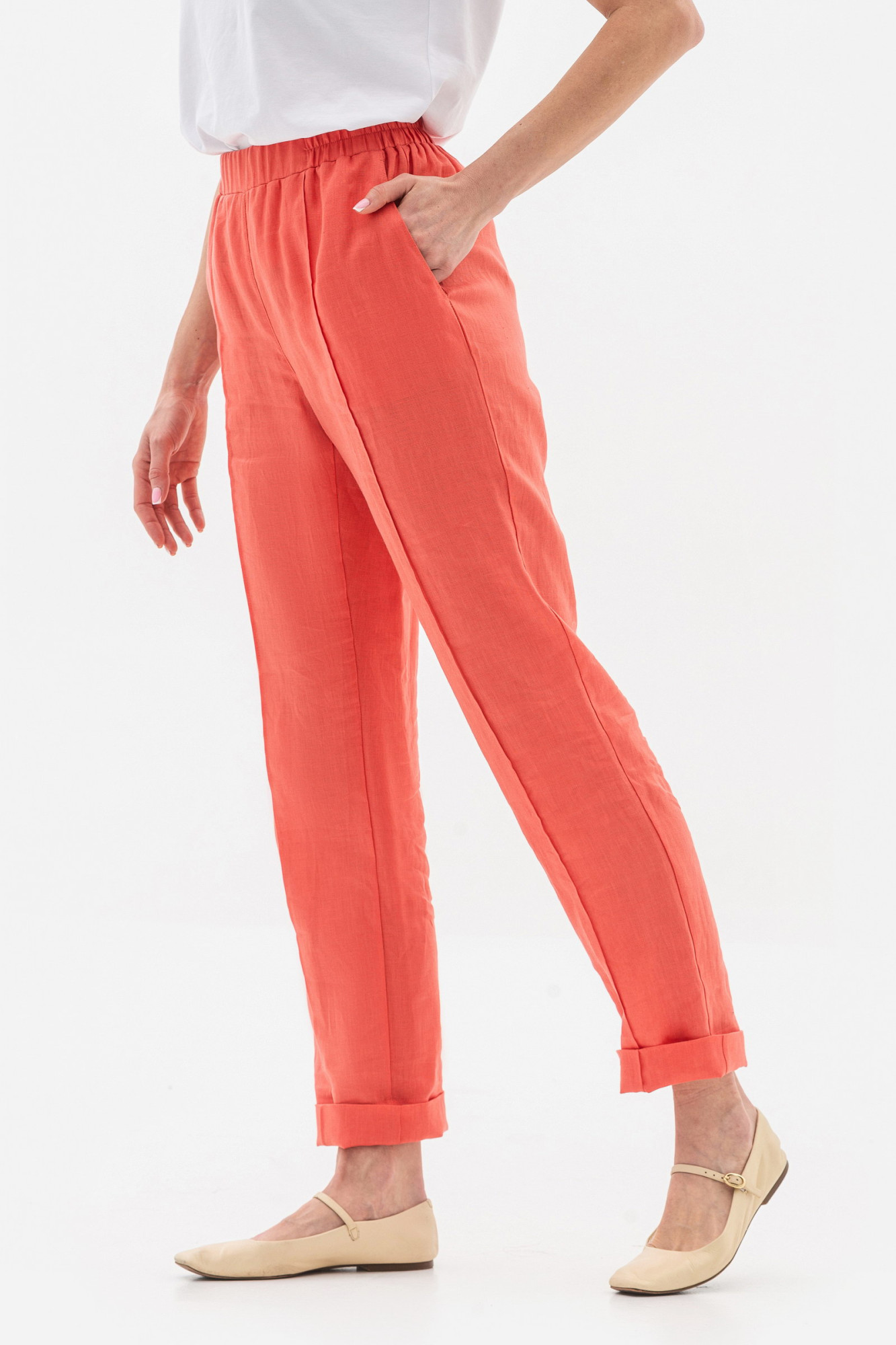 Лляні брюки теракотового кольору Топал 03