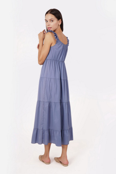 Літня бавовняна сукня міді синя з відкритими плечами Едрік