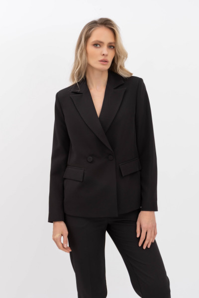 Двобортний жакет з костюмної тканини чорного кольору Фаєрі 02