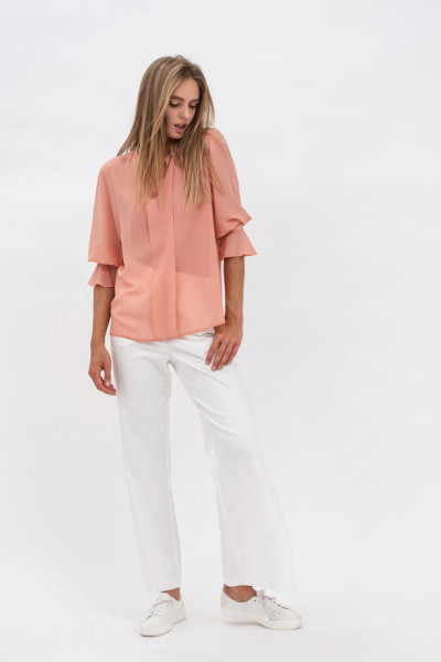 Романтична жіноча блуза кольору пудри з шифону Ксімен 01