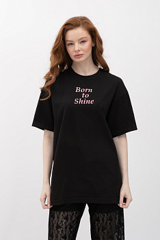 Чорна трикотажна футболка вільного крою з круглою горловиною Мірана 11