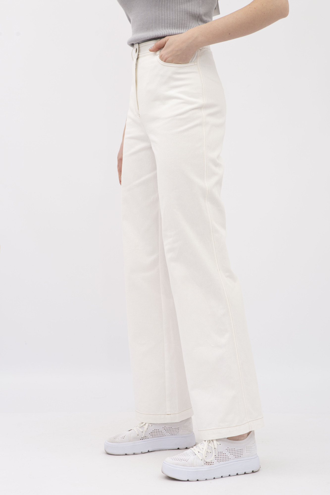 Класичні жіночі штани прямого крою з котону молочного відтінку Ібєрія 5