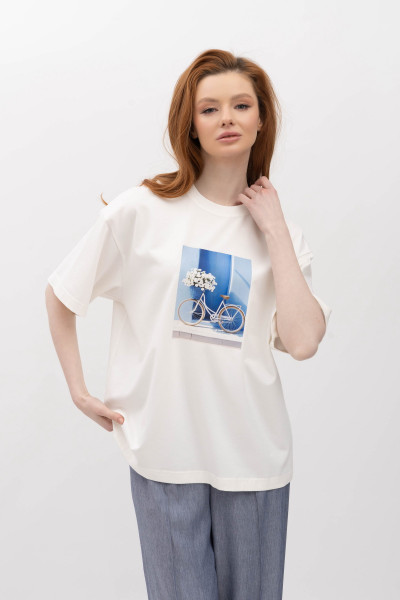 Футболка трикотажна  з круглою горловиною молочного кольору Мірана 12