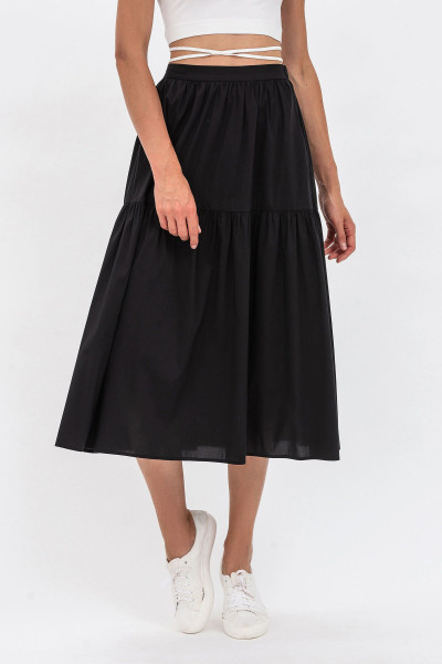 Жіноча міді-спідниця А-силуету з тонкої бавовни чорного кольору Лейк