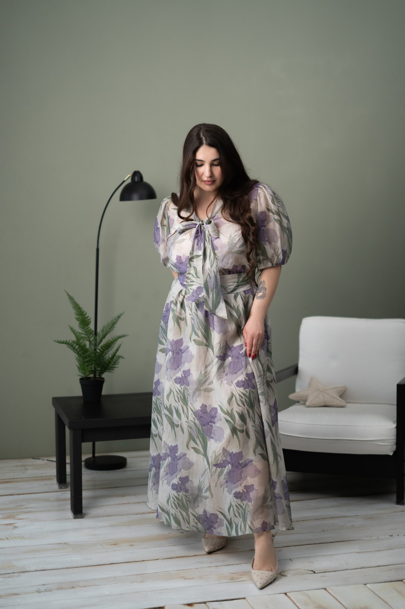 Сукня довжини максі з ніжним принтом квітів-ірисів Маріне