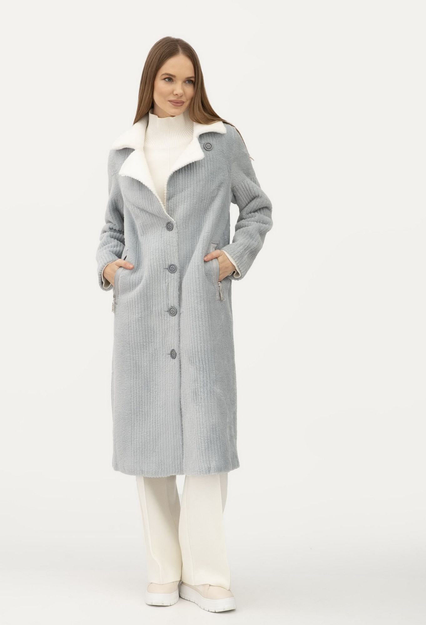 Двостороннє пальто однобортне блакитного кольору 24107300