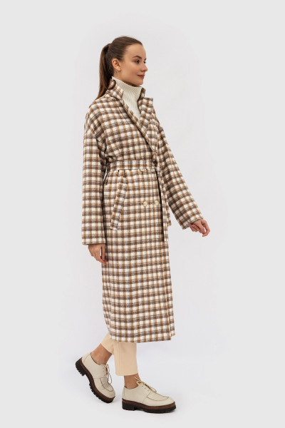 Пряме класичне пальто міді довжини з двома бортами та паском Ландер 04