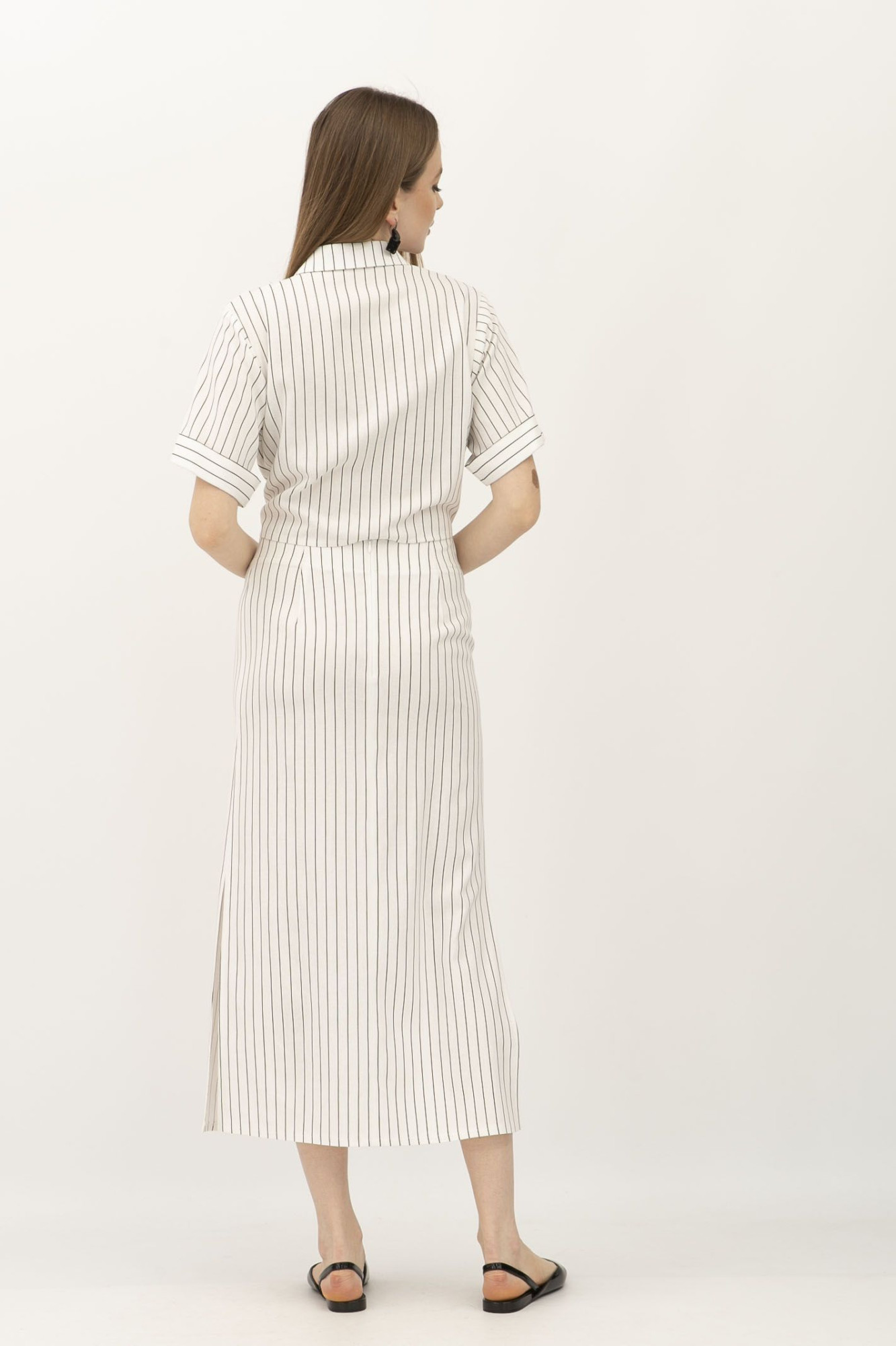 Костюм з льону блуза та спідниця у вертикальну смужку Онекс 1