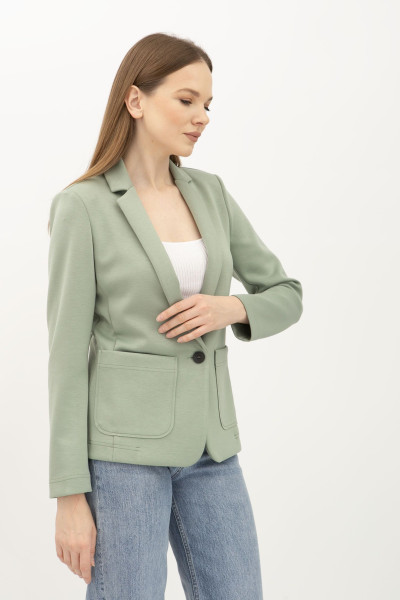 Однобортний зелений жакет з трикотажу Сноу 05 Однобортний зелений жакет з трикотажу Сноу 05