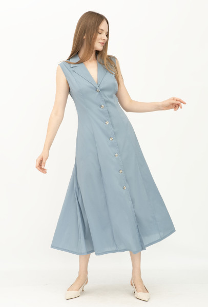 Однобортна сукня - жилет з бавовни блакитного  кольору Шарлен 02