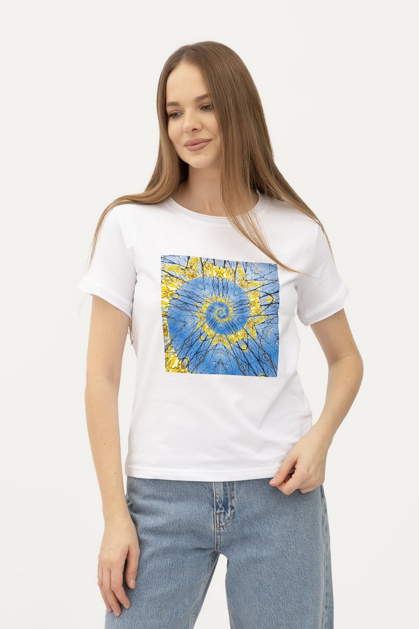 Трикотажна футболка жіноча молочного кольору Майлен 15